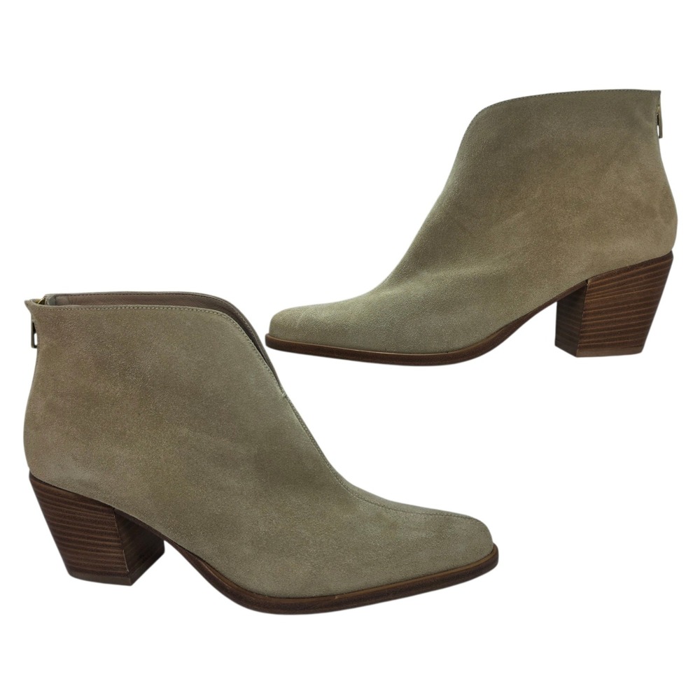 Vince Womens Beige Suede Pointed Toe V-Cut Ankle Booties Made in Italy Size 9.5M